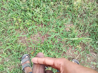 Young slim boy outside mastrubation