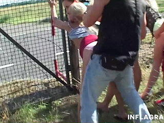 Skinny bitches fucked outdoors