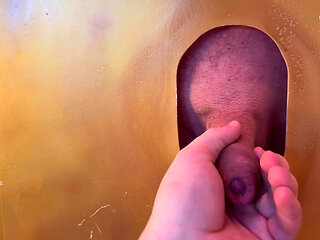 Horny daddy cock at the gloryhole - I squirt on it & have to lick clean!