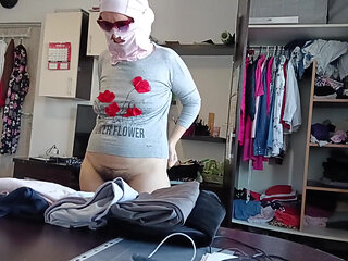 Sexy Brunette Doing Naked Chores Around the House.