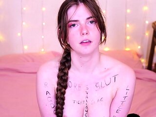 Kinky brunette wears stockings and masturbates rough