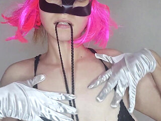 Pure bliss My big tits and kitten mask are getting off together