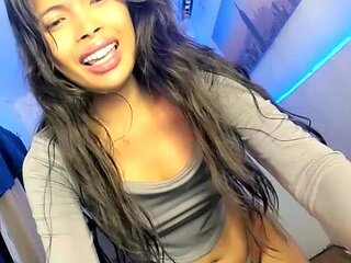 Big Tits Tranny Jerking her Big Hard Cock