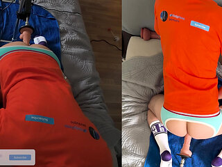 Fuck Machine Fucking the Cum Out of Big Dick Twink in Ausiebum Jockstrap! Really Needed to Cum Badly!