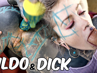 Tattooed Hippie's Anal Fucking with Big Toy and Get Fuck by Real Big Cock