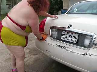 BBW car wash more flashing nurse VICKI BBW big as wet bikini