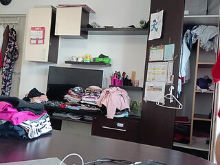 Amateur Wife Has Fun Trying on Clothes and Cutting Them.