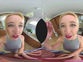 Blonde in kitchen: Blowjob, Cowgirl  Missonary VR Porn