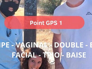 French amateur threesome outdoor sex with big natural tits and facial