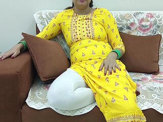 Indian Desi Woman in a Sari on a Couch Showing Her Boobs
