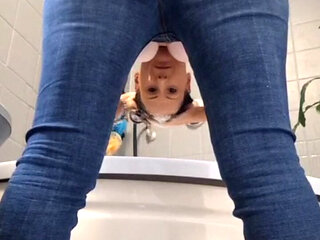 Bent over bath washing my hair