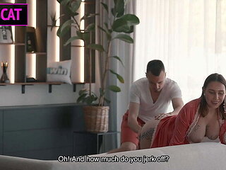 Stepmom Blows Stepson's Big Cock While Husband is Gone - Taboo Fuck in Bedroom
