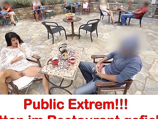 Sarah Kelly and Alexandra Wett Restaurant Sex - Blowjob Under Table and Cumshot Facial Compilation