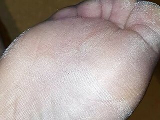 Warm cum on my nylon feet