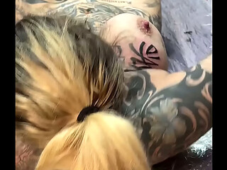 Naughty Tattoo Shop Moment - Facefuck While Tattooing Tits