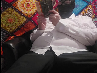 Crossdresser reading and striptease