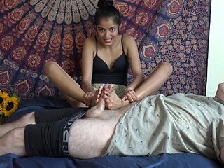 Your Feet Feels Amazing. Footjob Edging with Asian Mask Wearing Masseuse With...