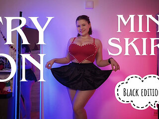 Trying on 3 Black Mini Skirts - Satin, College Girl & Lace