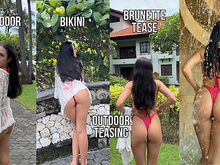 Outdoor Tease in Bikini, Wet Body in the Waterfall