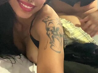 Deep Anal fuck with a beautiful tattooed Mexican babe in miniskirt