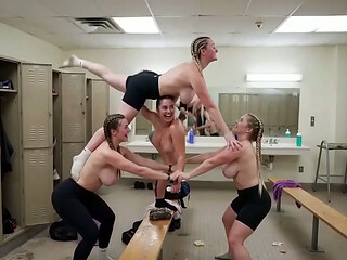 Topless White Girls in Locker Room with Black Guy (AI)