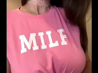 Stepmom with big tits shows off her pink nightgown