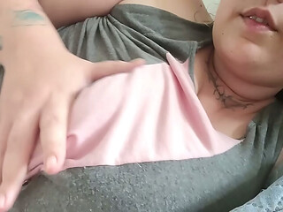 playing with my boobs under my shirt and giving you milk