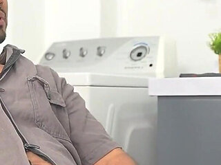 A Horny Blonde MILF Fucks the Building's Plumber in the Kitchen, Riding His Cock Like a Horny Slut