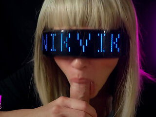 Cyberpunk Girl Greedily Sucks All the Cum Out of Her Fan