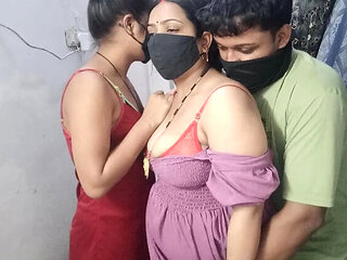 Desi Wife and Sister-in-Law Threesome - Hot Indian Homemade Sex with Big Tits