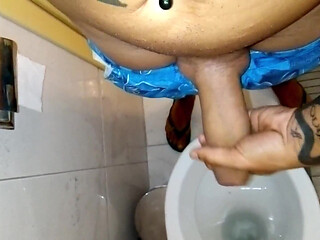 Uncut Cock Cum in Toilet After Sun Tanning