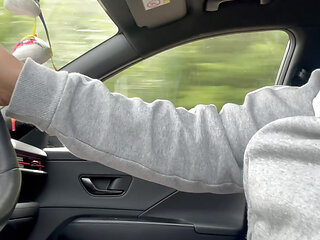 Horny jerk off in the car while driving