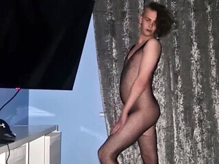 Posing nude wearing my fishnet outfit (photoshoot)