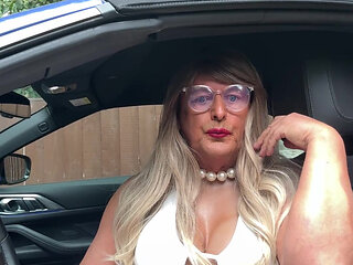 Sexy Crossdresser kellycd2022 in sexy white mini dress and fishnet pantyhose and heels