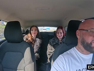 Lucky German Uber Driver Fucks 2 Lesbians!