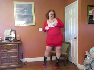 Strip tease from red dress and flaming boots part 1