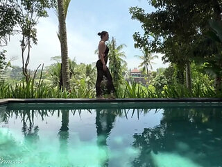 Teasing in See-thru Dress Outdoor at the Pool, Strip
