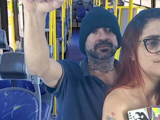 Brunette with Glasses Gets Anal Fuck and Creamy Ass on Public Transport