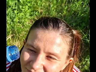 Fucked the wet girl in her little slobbery mouth in a hot summer day