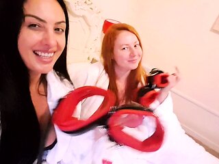 Sexy amateur redhead teen double dildo action