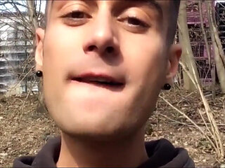 Chewing and Swallowing Own Cum Outdoor