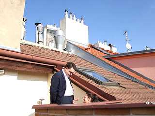 Andrea Dipre outdoor blowjob on the roof in Prague