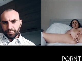 PornTaboos.com - Sexy Athena Faris' webcam pussy play teases her bald stud captive