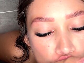 Latina Brunette Secretly Touches Herself Watching Her Boss Duncan, Fucks His Cock in the Shower and Asks to Cum on His Face.