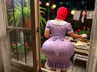 Big Ass Neighbor Spied in the Backyard Wearing Floral Dress