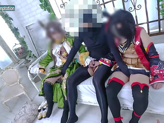 Cosplay Adult Woman Threesome Sex with Two Partners Group Scene
