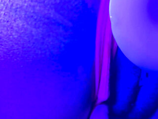 Ebony Goddess Leaking: Neon Thong & Dildo Squirt