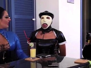 Femdom fetish mistresses fuck bdsm loser with strapon