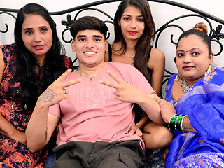 Desi Girlfriend call his Boyfriend to enjoy sex with Her friends  Full Hardcore one men Fucking three women foursome Video