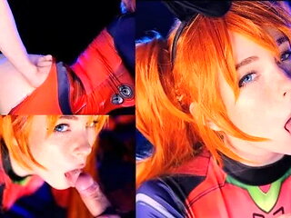 Hot Slut Asuka Langley. Sloppy Blowjob and Pussy Creampie